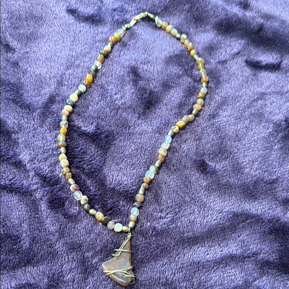 Multicolor Beaded Necklace with Stone Pendant